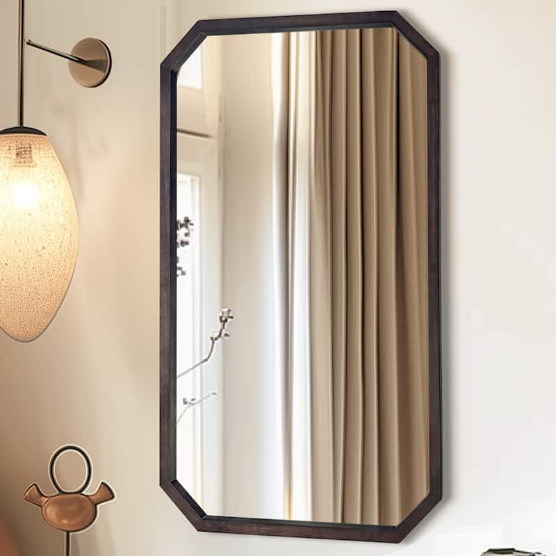 Industrial Black Walnut Wood Framed Accent Wall Mirror - Brown