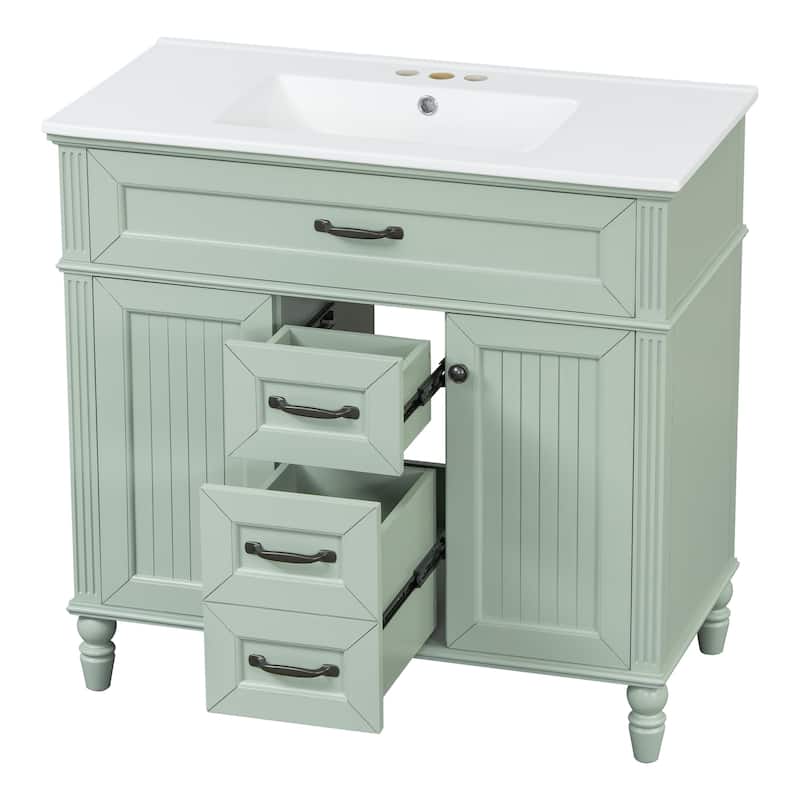 GDF Studio - Sunny Modern Solid Wood + MDF 36-Inch Bathroom Vanity with Ceramic Sink and Flip-Out Drawer