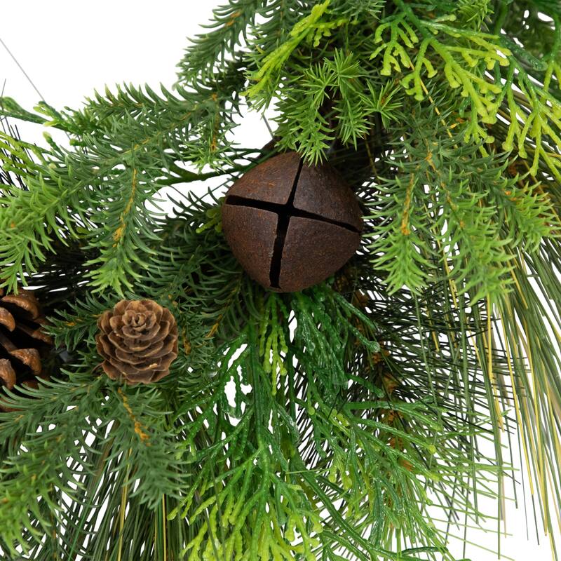 Real Touch™️ Pinecones and Jingle Bells Artificial Christmas Wreath - 26" - Unlit