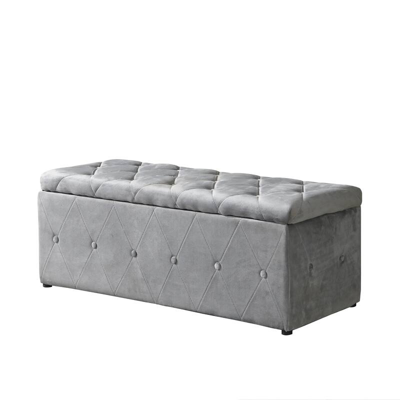 Light Gray Storage Ottoman Bench velvet Entryway Upholstered Bench
