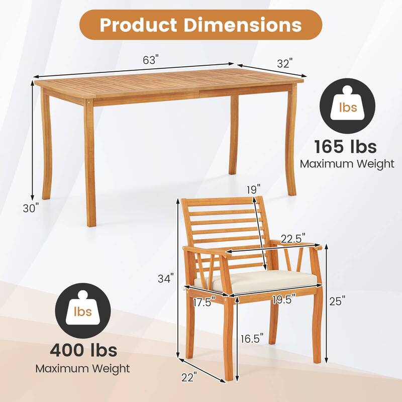 Costway 7 PCS Patio Dining Set Acacia Wood Table and Chairs Set with - See Details