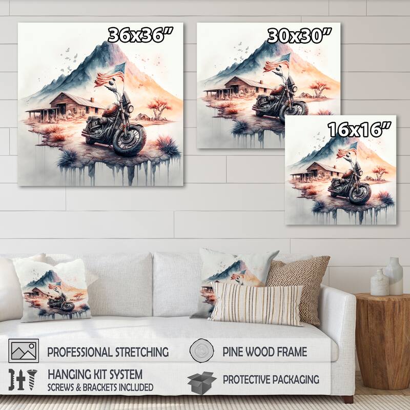 Designart 'Motorcycle Parked At The Cabin III' Transportation Canvas