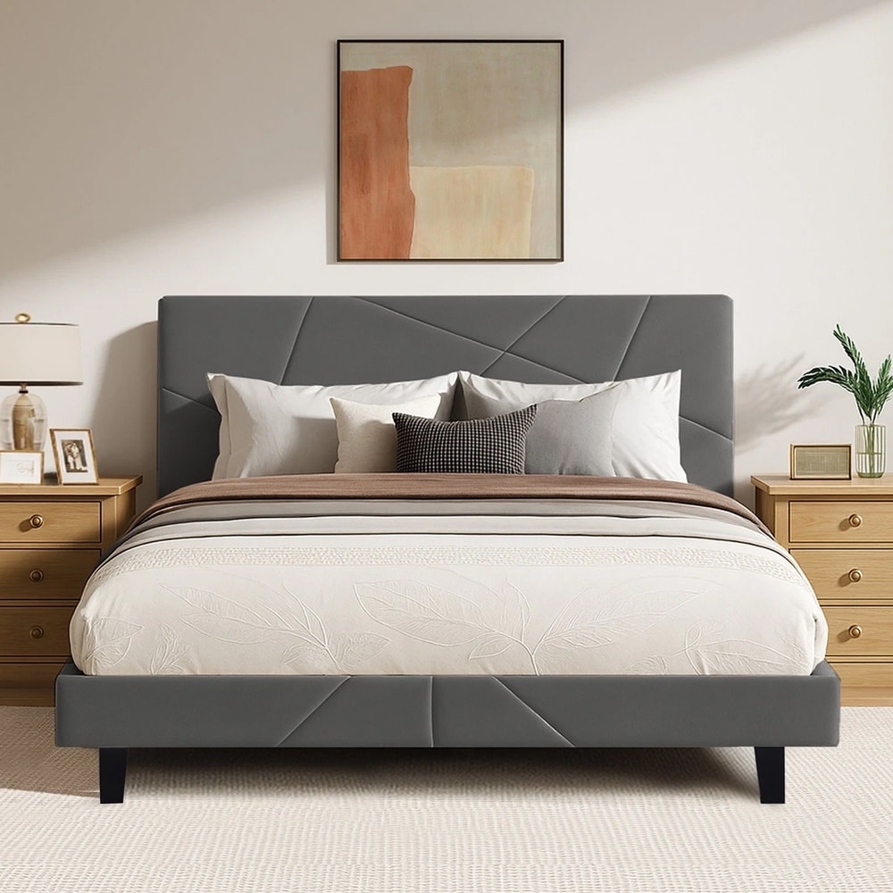 Queen Adjustable Bed Frame Electric Gray Rectangular Headboard