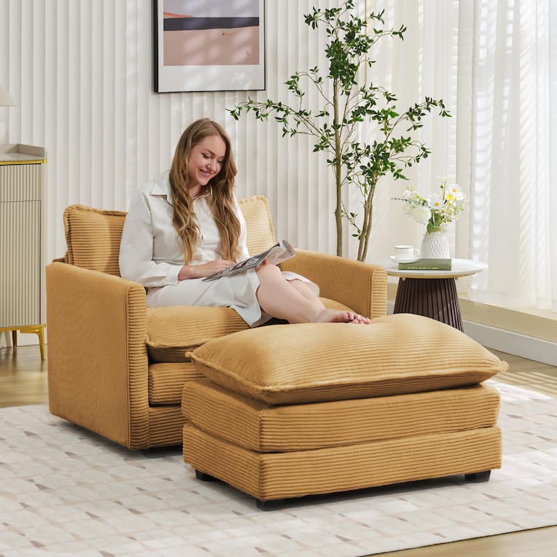 Corduroy Single Sofa Chair, including a Removable Ottoman