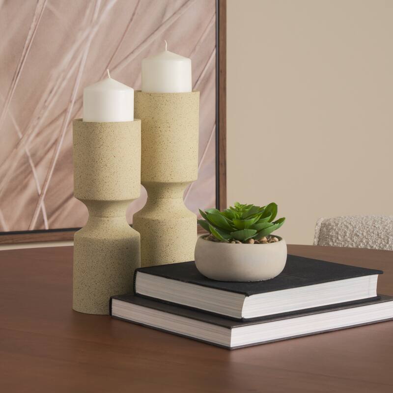 Akira Large Textured Beige Metal Pillar Candle Holder