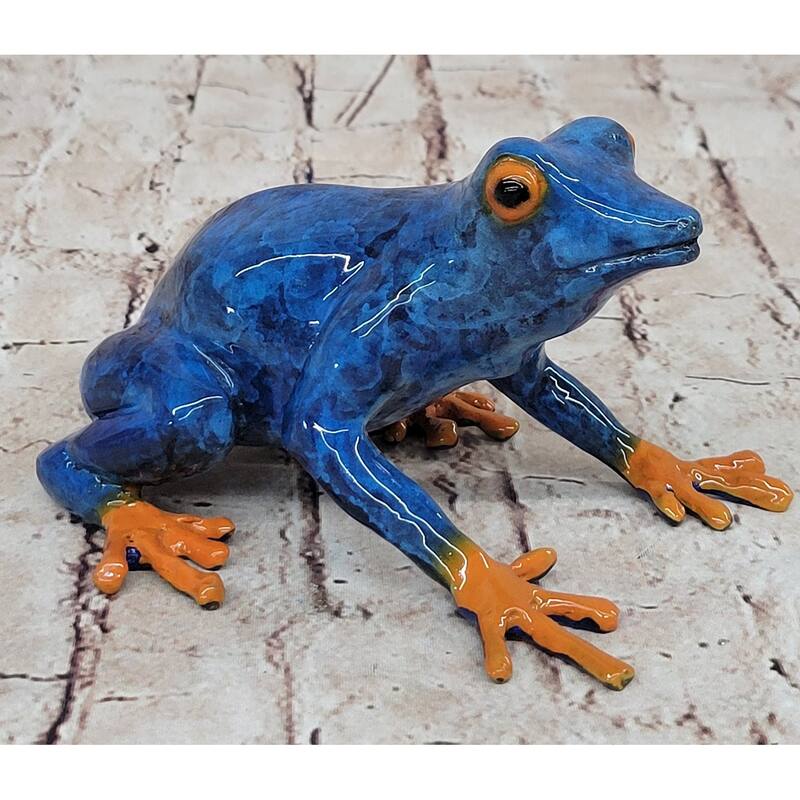 Bronze Metal Blue Orange Poison Dart Tree Frog Sculpture Figurine Handmade Original Art