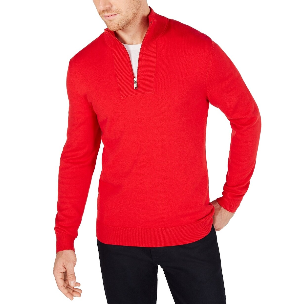 Alfani Mens Argyle 1//4 Zip Knit Sweater