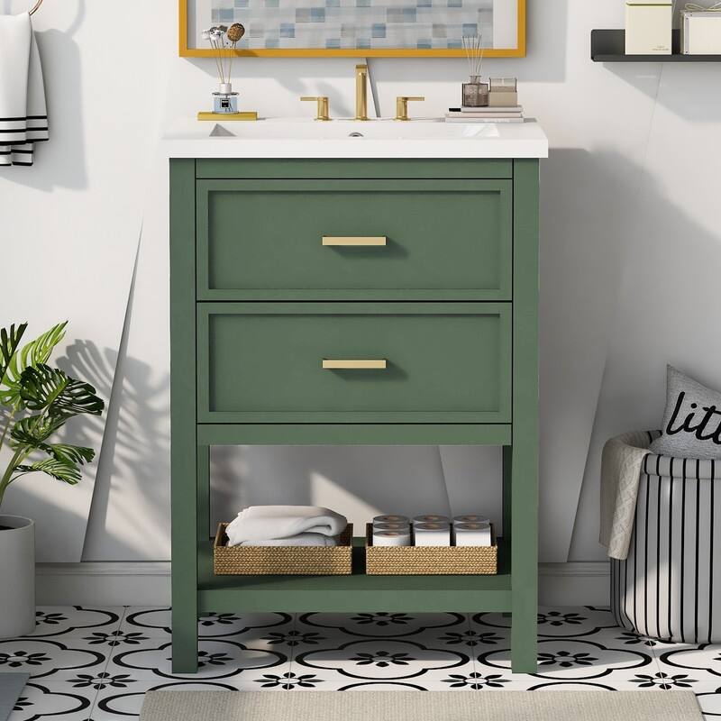 24-Inch Bathroom Vanity Set with Integrated Sink – Modern Storage Cabinet Featuring 2 Drawers - 18.00in. W X24.00in.DX34.10in. H