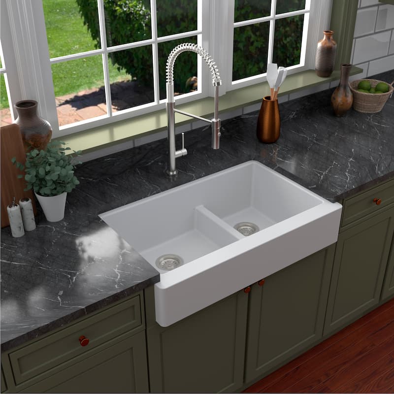 Karran Retrofit Apron-Front Quartz Double Bowl Kitchen Sink