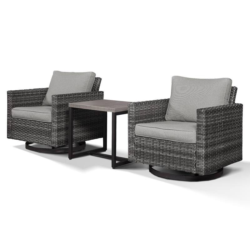 3 Pieces Outdoor Swivel Patio Chairs with Side Table