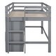 preview thumbnail 6 of 11, Twin Size Low Loft Bed with 4 Storage Drawers, Underneath Cabinet and Shelves, Wooden Bedframe with Ladder for Kids, Gray
