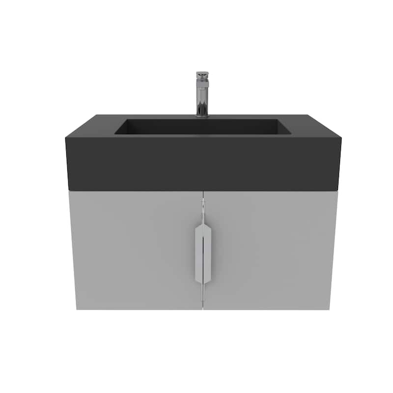 Nile 30-Inch Wall Mounted Bathroom Vanity Set w/ Black Top - Brushed Nickel Finish - Grey