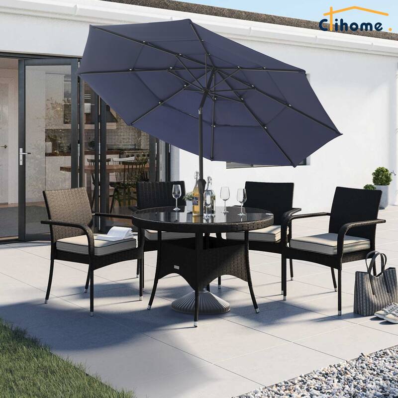 Clihome 10ft 3-Tier Outdoor Patio Market Umbrella With Crank