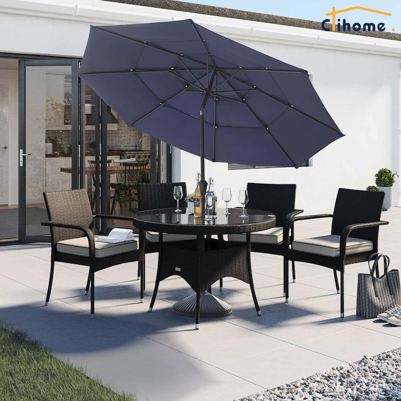 Clihome 10Ft 3-Tier Patio Outdoor Market Umbrella With Crank for Garden, Pool