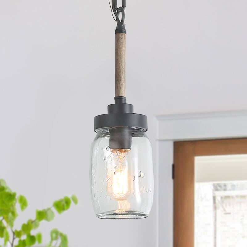 Farmhouse 1-Light Mini Mason Jar Glass Pendant Light for Kitchen Island - 4" D x 14.5" H
