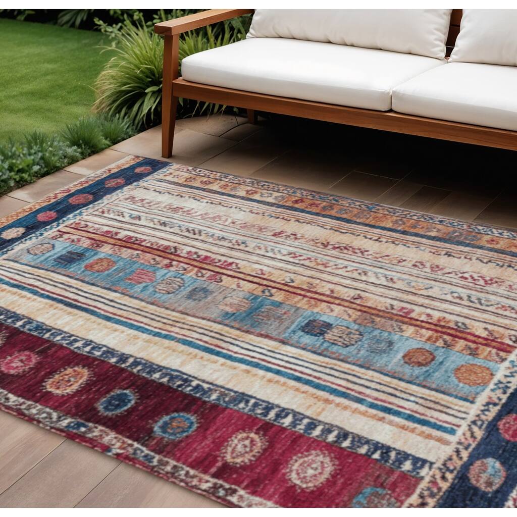 HomeRoots Striped Transitional Rectangle Outdoor Rug