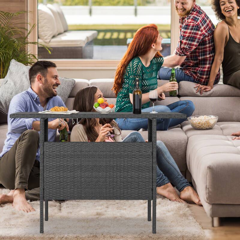 AVAWING Patio PE Wicker Bar Table Rattan Bar Counter Table