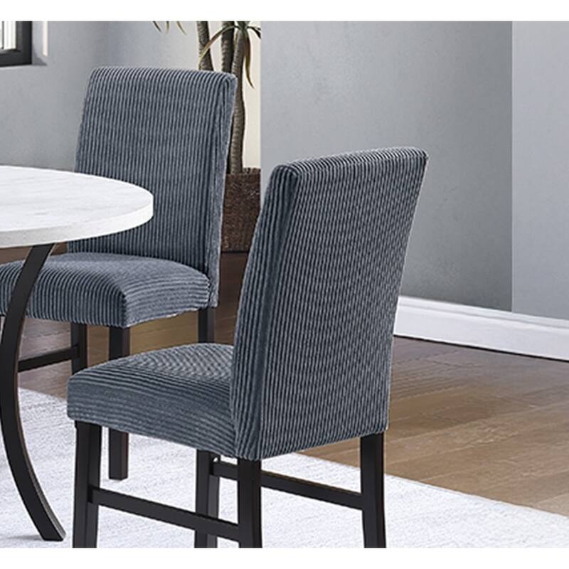 Modern Elegant 5pc Dining Set Dark Gray Corduroy Chairs White Top Table w Lower Shelf Kitchen Dining Room