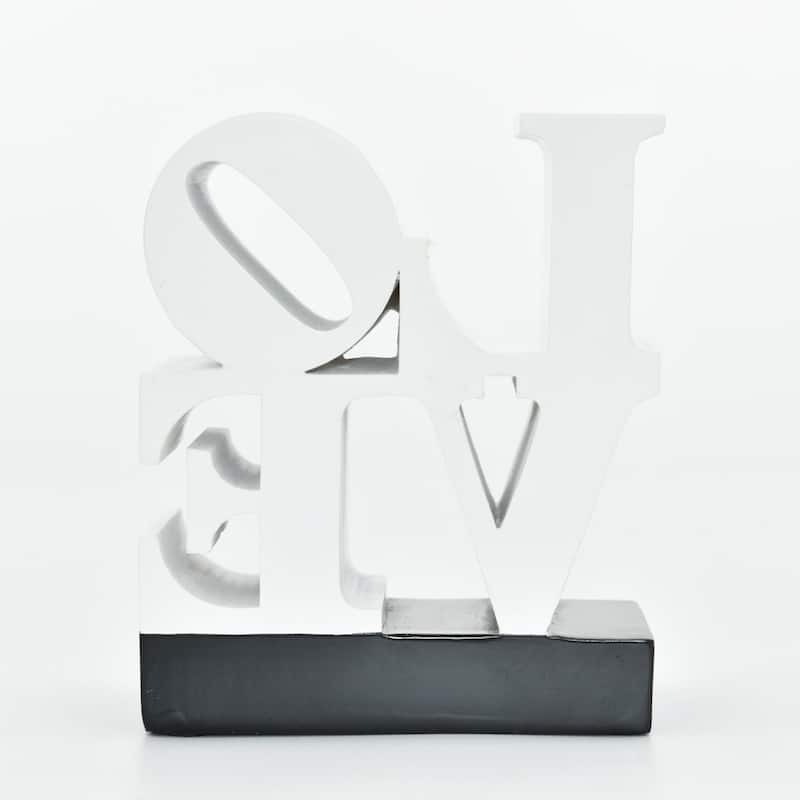 HomeRoots 4" White And Black Resin Love Tabletop Sculpture - 3.50 in. x 4.00 in. x 1.50 in.