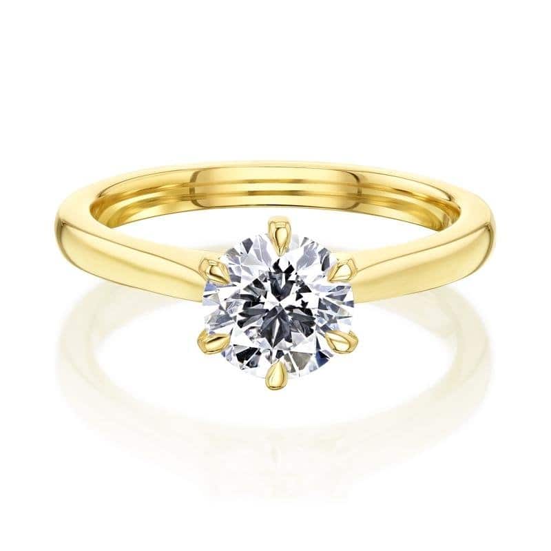 Kobelli 1 Carat Lab Grown Diamond Certified 14k Solid Gold Round Solitaire 6-Prong Tower Taper Tokyo Ring (FG/SI) - 10.5 - Yellow