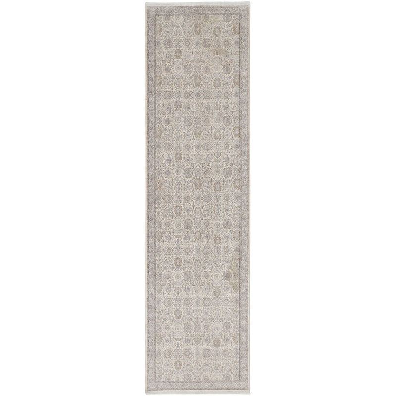 Grand Bazaar Gilford Machine Made Oriental Transitional Area Rug - 2'8" x 12' - Gray/Silver/Ivory