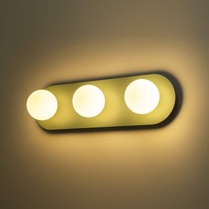 3-Light Modern Rectangular Gray-Green Frosted Opal Glass Globe Bubble Bathroom Vanity Light