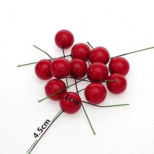 100x Christmas Xmas Red Berry Pick Holly Branch Wreath Artificial Craft Decor
