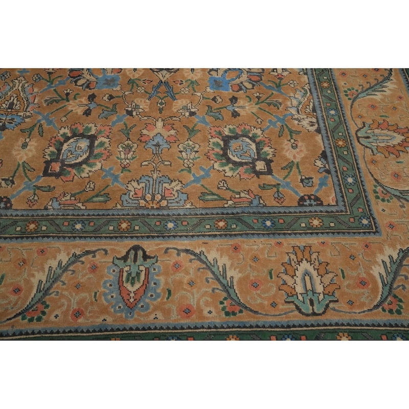 Hand Knotted Oriental 100% Wool Carpet Traditional All-Over Oranges & Rust Tabriz Area Rug - 13' 0'' X 9' 6''