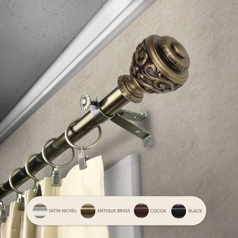 InStyleDesign Charlie Adjustable Curtain Rod 13/16 inch dia. - 48 to 84 inches - Antique Brass