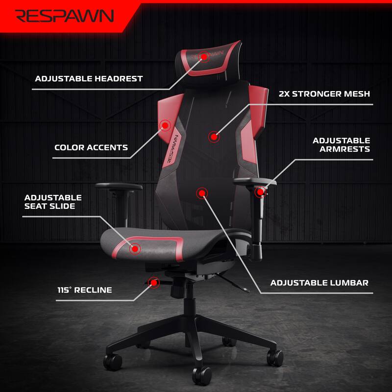 RESPAWN FLEXX Mesh Gaming Chair With Lumbar Support, Adjustable Headrest