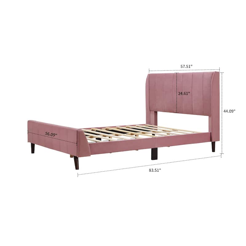 Classic Velvet Upholstered Platform Bed with Centre Support Legs