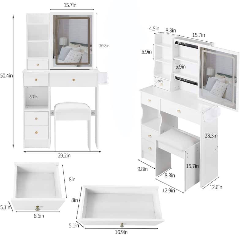 29.2" Compact Left-Drawer Vanity Set with LED Mirror and Power Station