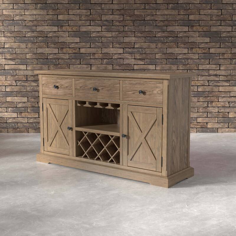 Furniture of America Dice Rustic Oak Solid Wood 3-drawer Dining Server - Light Oak