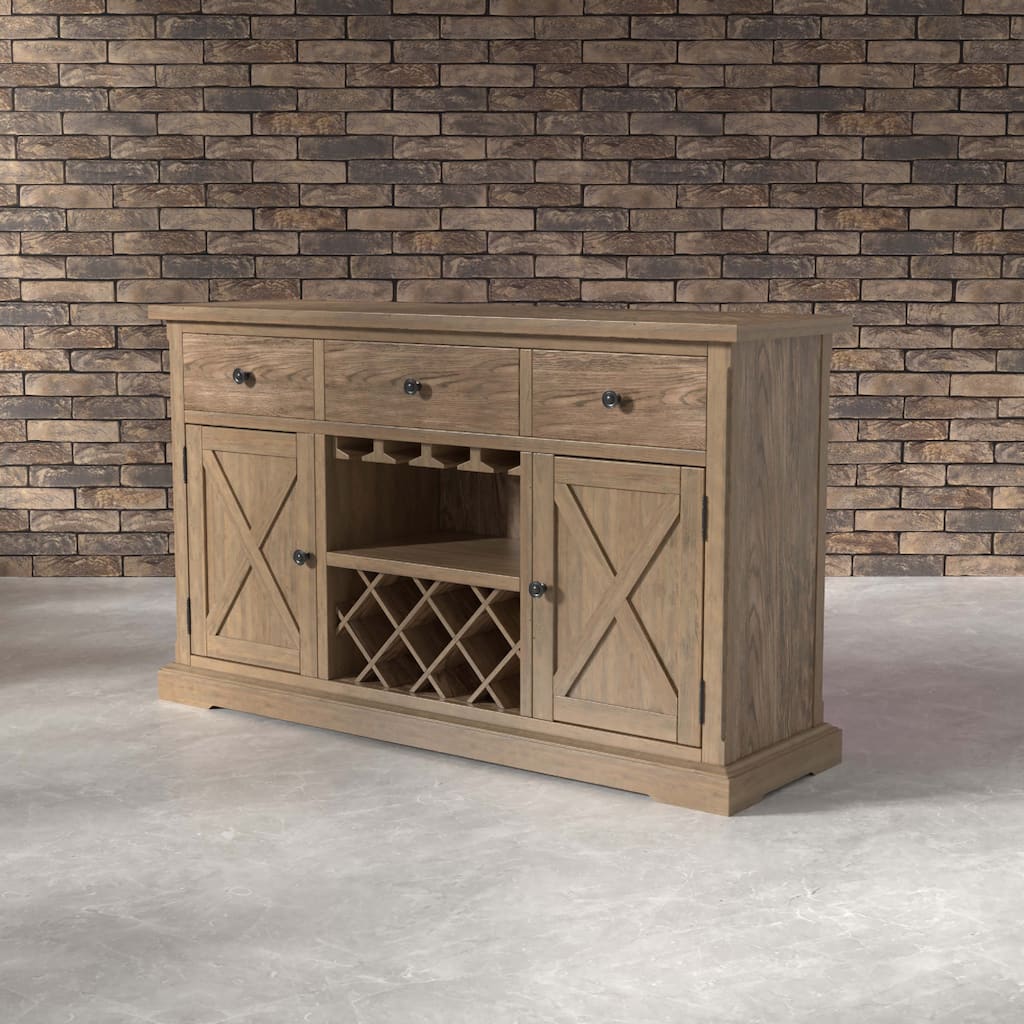 Furniture of America Dice Rustic Oak Solid Wood 3-drawer Dining Server