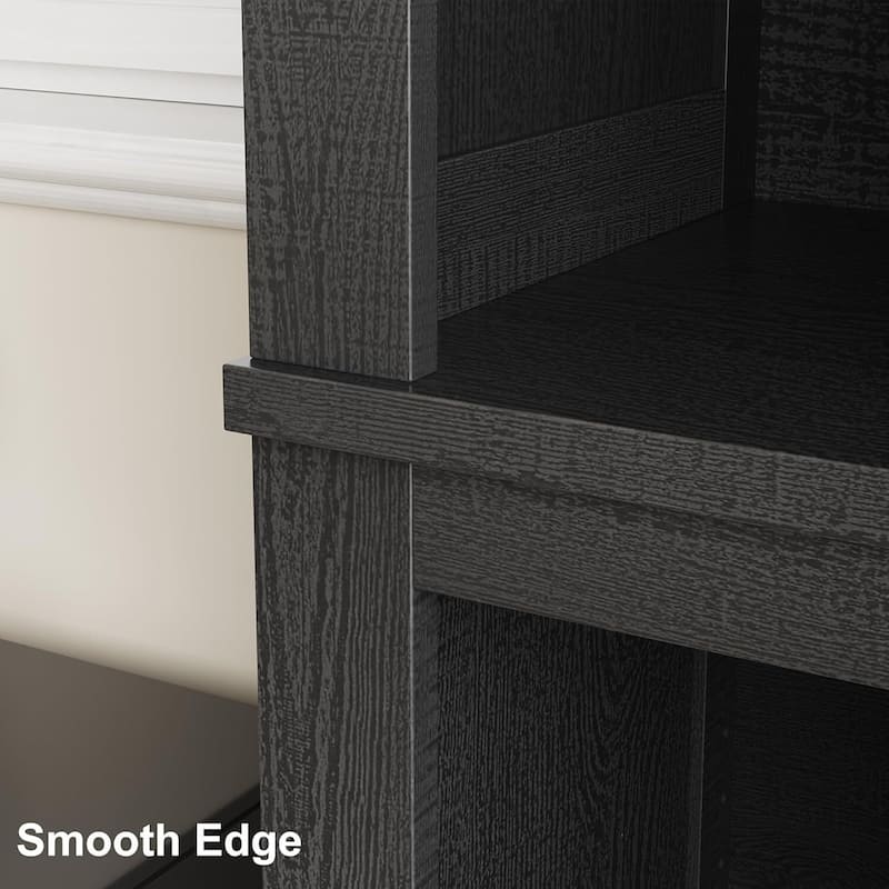 71" 5 Tier Farmhouse Bookshelf with Adjustable Shelves for Living Room - N/A