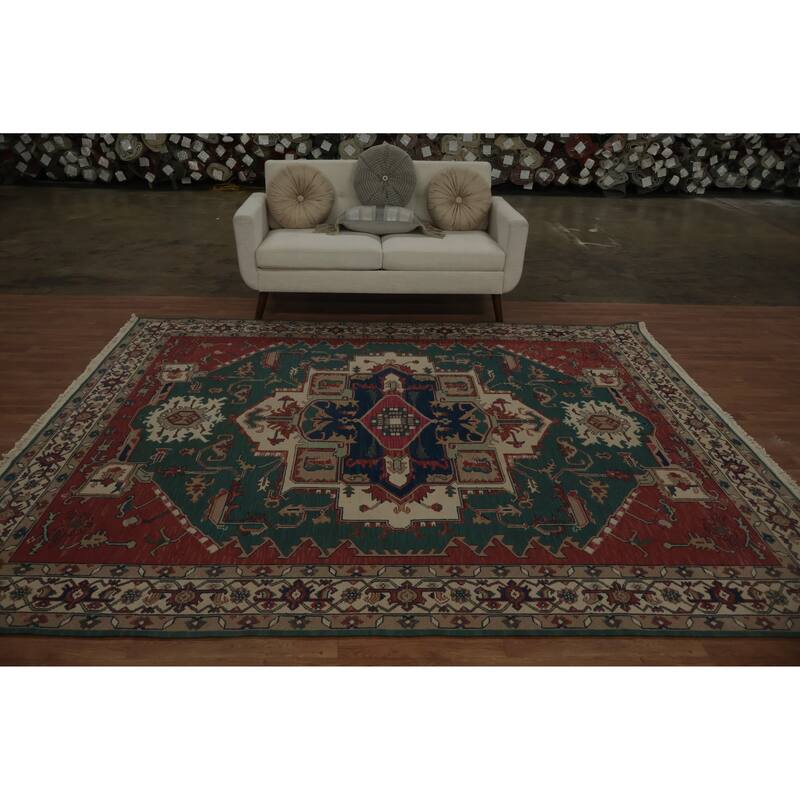 Hand Knotted Oriental 100% Wool Carpet Traditional Medallion Green Sumak Area Rug - 9' 9'' X 7' 11''
