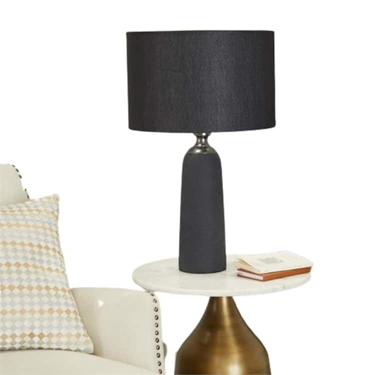 Modern 24-Inch Black Cement Table Lamp with Textured Finish Contemporary Home Lighting - 23 x 14 x 14