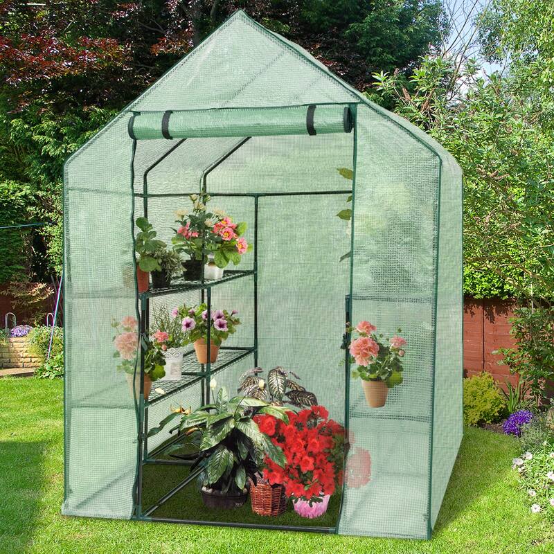 Costway Portable Mini Walk In Outdoor 2 Tier 8 Shelves Greenhouse