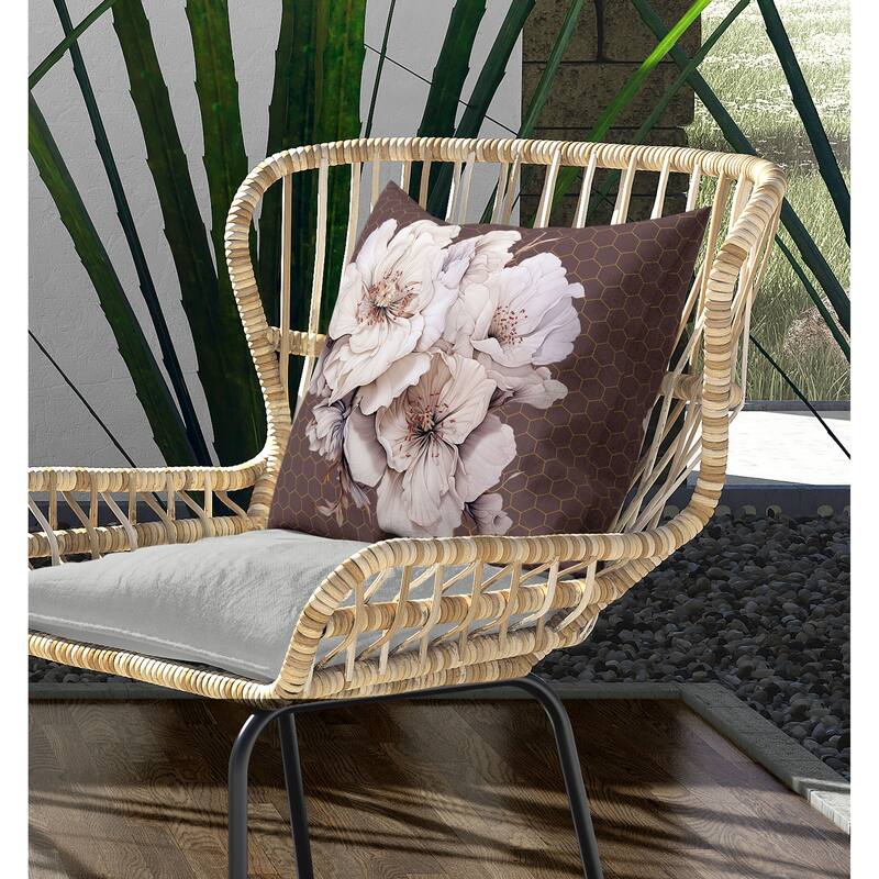 Magnolia Majesty Indoor/Outdoor Reversible Throw Pillow Deep and Taupe