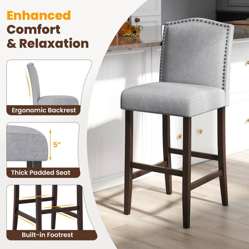 Set of 2 Counter Height Dining Side Barstools with Thick Cushion-Grey - 18.5” x 22” x 45”