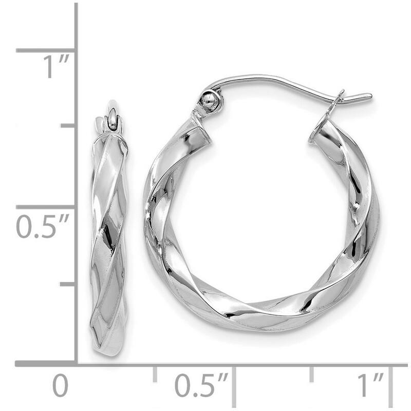 Curata 14k White Gold Polished 21x 3mm Twisted Hoop Earrings