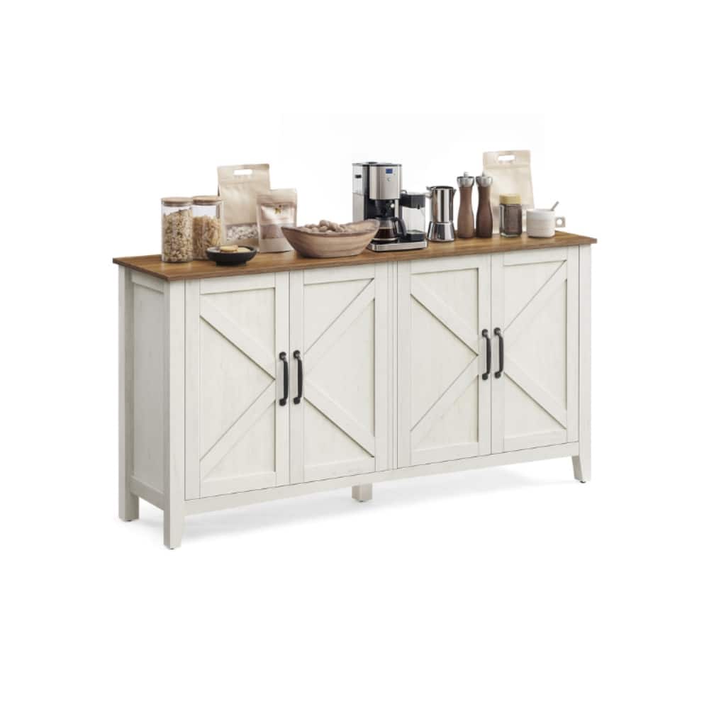 White Wooden Buffet Storage Cabinet with Adjustable Shelves and Glass Doors - 15.7"D x 59"W x 31.5"H