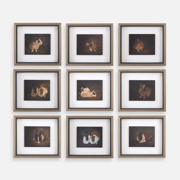 slide 2 of 7, Uttermost Resting Bunny Framed Prints Set of 9