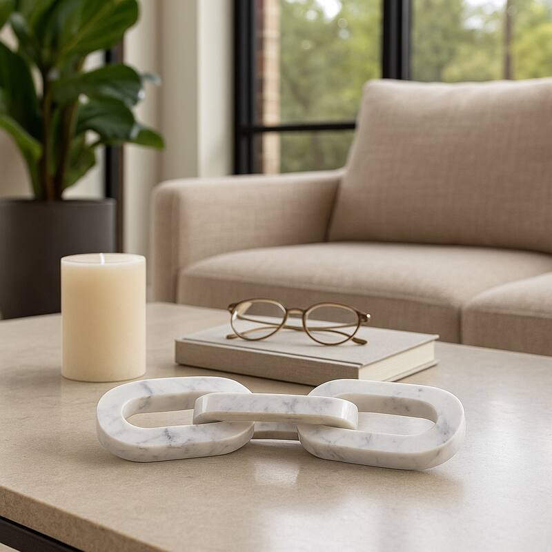 Marble Decorative Object Chain Link Sculpture Home Decor - 14" White - 14.0" - White - 14.0"