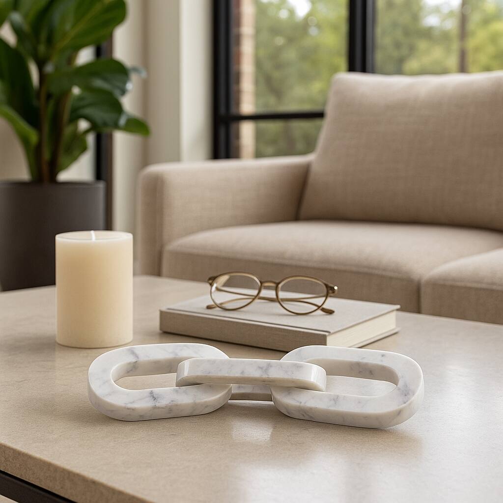 Marble Decorative Object Chain Link Sculpture Home Decor - 14" White - 14.0"