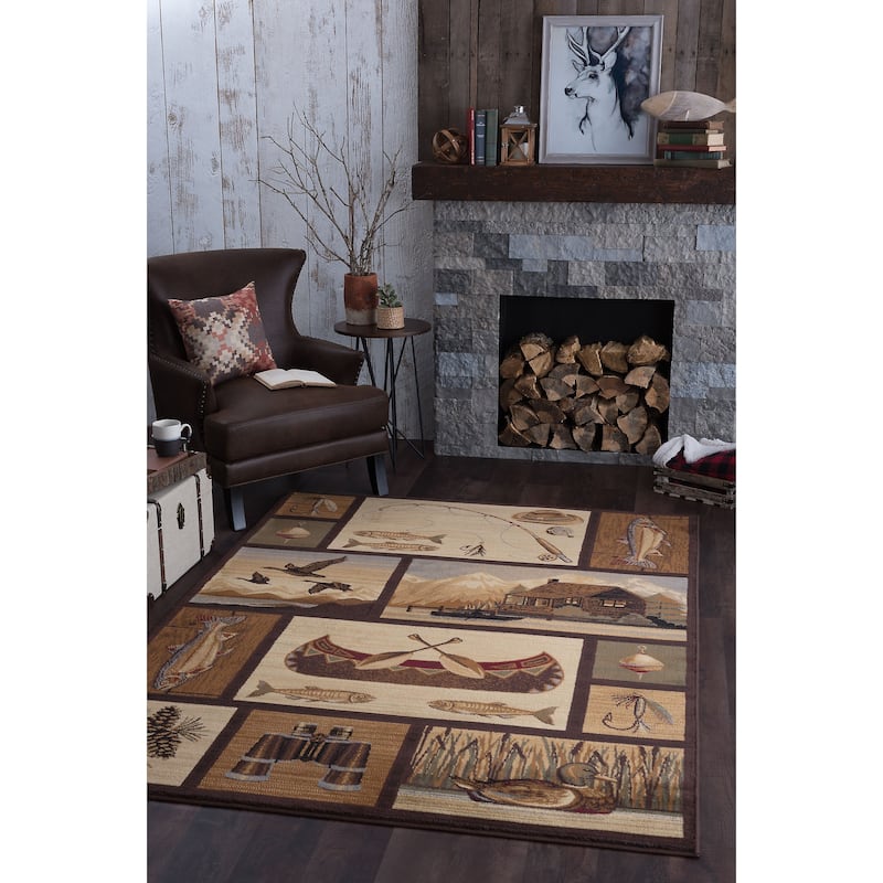 Natural Lodge Novelty Graphic Indoor Area Rug - 5'3'' x 7'3'' - Brown