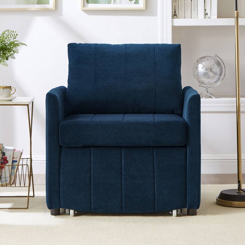 Upholstered Convertible Sleeper Sofa with 5-Position Adjustable Backrest, Side Pockets and Storage Basket, Blue