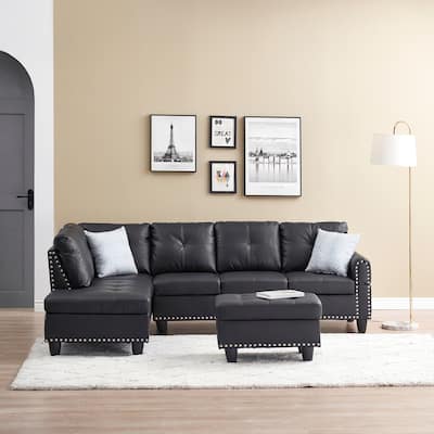 Modern L-Shaped Sofa with Coffee Table and Storage Ottoman