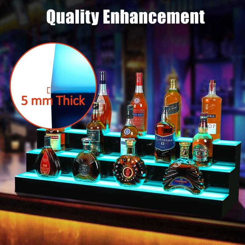 3-Step Wall Mounted LED Lighted Liquor Bottle Display Shelf