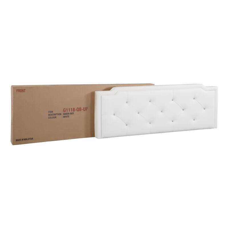 Modern Queen Bed with Tufted Headboard, White Finish, Easy Assembly, One-Box Delivery